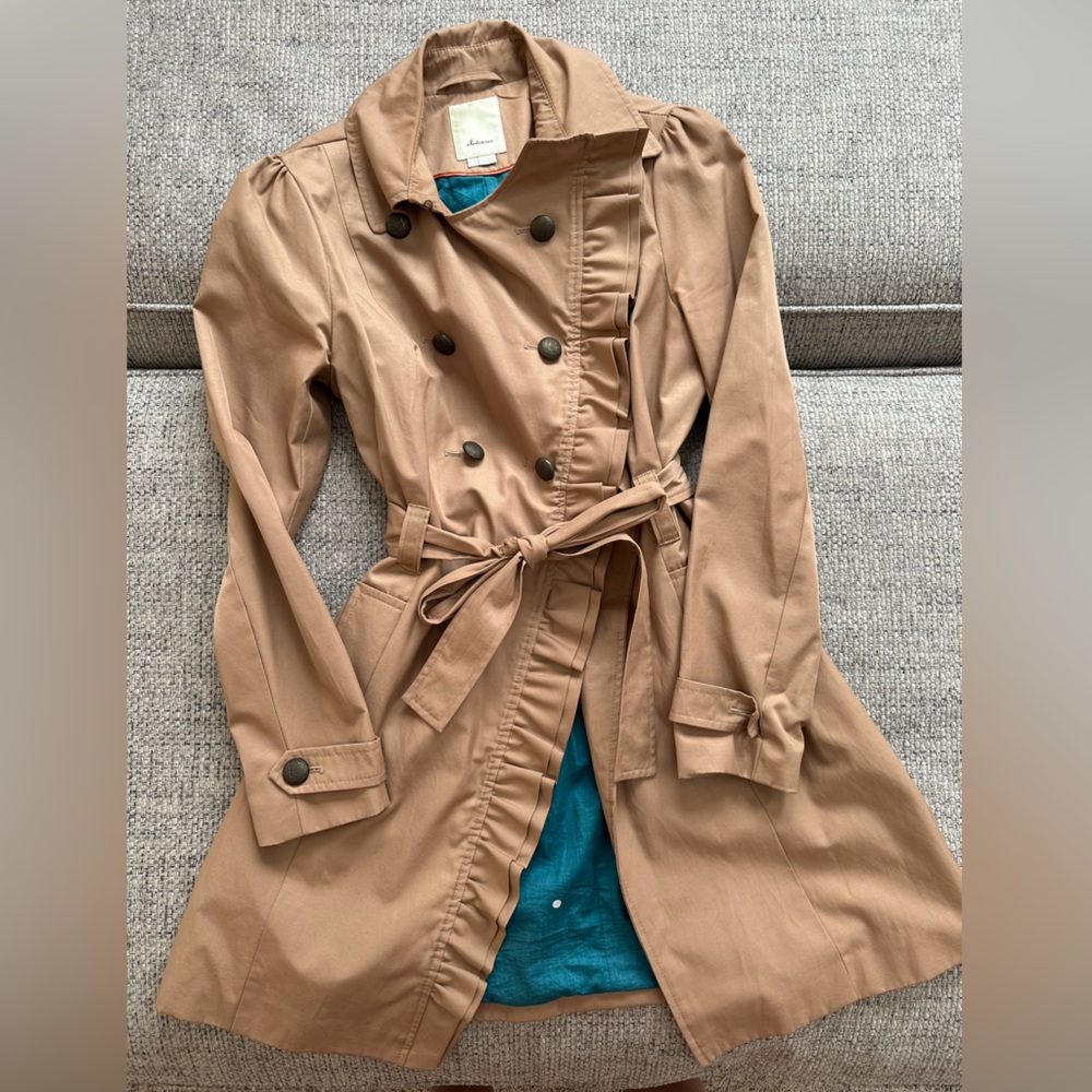 Anthropologie Women’s Lightweight Ruffle Pea Coat in Tan - 6